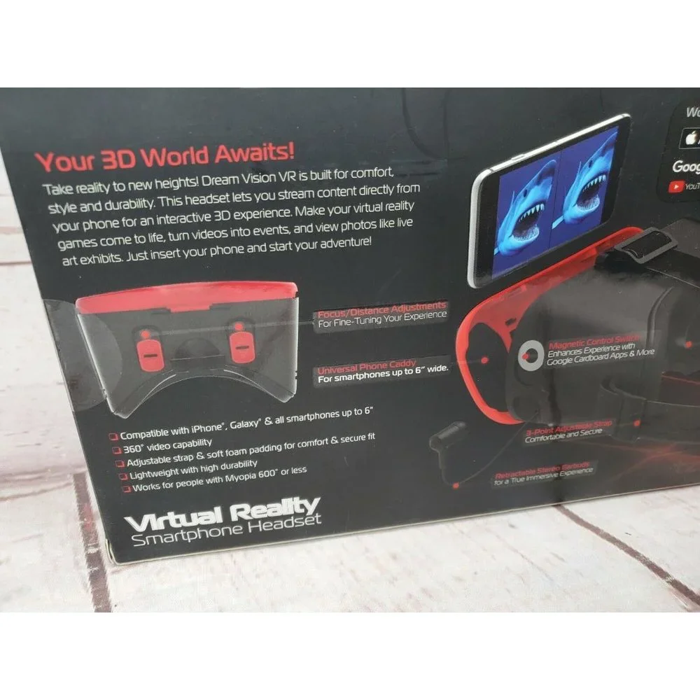 Tzumi DreamVision VR Headset Virtual Reality Smartphone Android iOS w/ Earbuds
